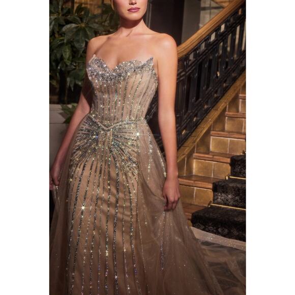 CADENCE GOWN - STRAPLESS CRYSTAL EMBELLISHED GOWN WITH OVERSKIRT - Picture 6 of 8